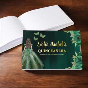 Floral Emerald Green Dress Birthday Quinceanera Guest Book