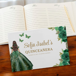 Floral Emerald Green Dress Birthday Quinceanera Guest Book