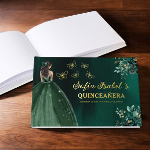 Floral Emerald Green Dress Birthday Quinceanera Guest Book