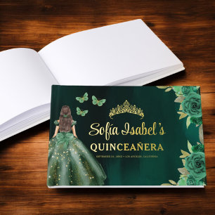 Floral Emerald Green Dress Birthday Quinceanera Guest Book