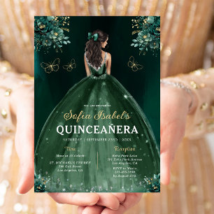Floral Emerald Green Dress Birthday Quinceanera Invitation