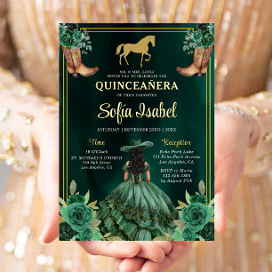 Floral Emerald Green Gold Boots Horse Quinceanera