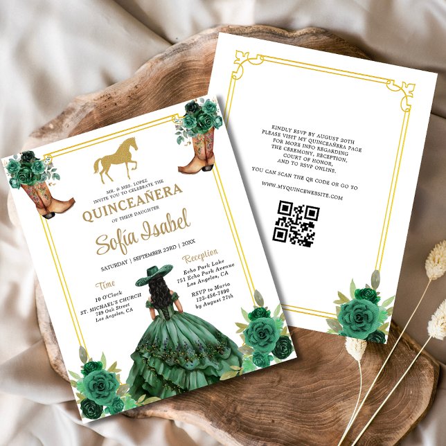 Floral Emerald Green Gold Boots Horse Quinceanera (Creator Uploaded)