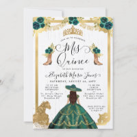 Floral Emerald Green Gold Tiara Charra Quinceanera