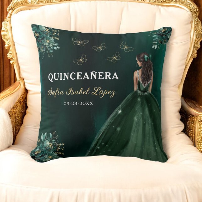 Floral Emerald Green Princess Quinceanera Cushion (Creator Uploaded)