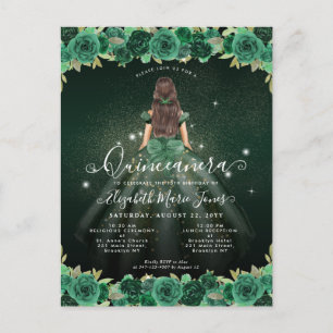 Floral Emerald Green Sparkle Birthday Quinceanera Postcard