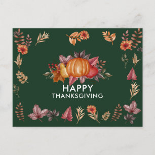 Floral Emerald Green Thanksgiving Dinner Holiday Postcard