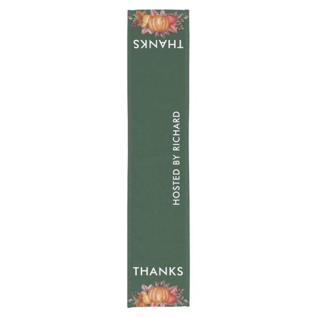Floral Emerald Green Thanksgiving Dinner Short Table Runner (Front)