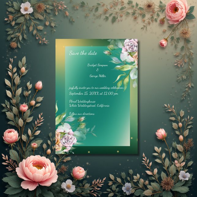 Floral emerald greenery indian rose wedding invita invitation (Creator Uploaded)