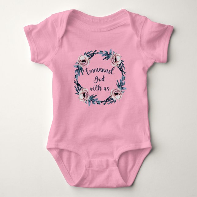 Floral Emmanuel God Is With Us Religious Baby Bodysuit (Front)