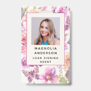 Floral Employee Photo Logo Barcode Name Badge ID Badge