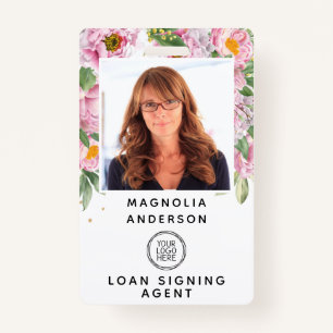 Floral Employee Photo Logo Barcode Name Badge ID Badge