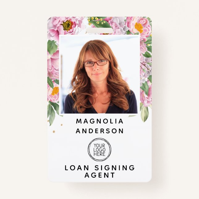 Floral Employee Photo Logo Barcode Name Badge ID Badge (Front)