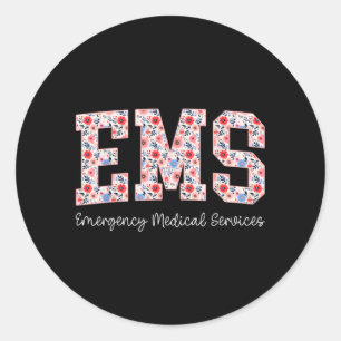 Floral Ems Emergency Medical Services Emt Classic Round Sticker