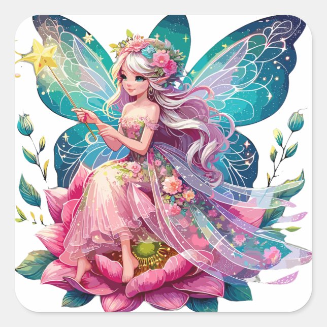 Floral Enchantment Fairy Square Sticker (Front)
