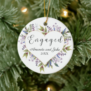 Floral Engaged  Ceramic Ornament