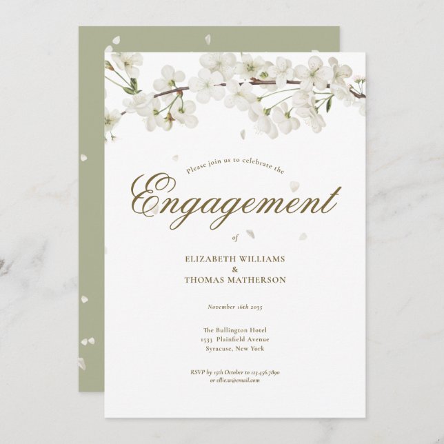  Floral Engagement Party White Blossom Invitation (Front/Back)