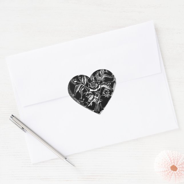 Floral Enigma Black and White Graphic Art Heart Sticker (Envelope)