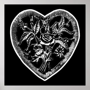 Floral Enigma Black and White Graphic Art Poster
