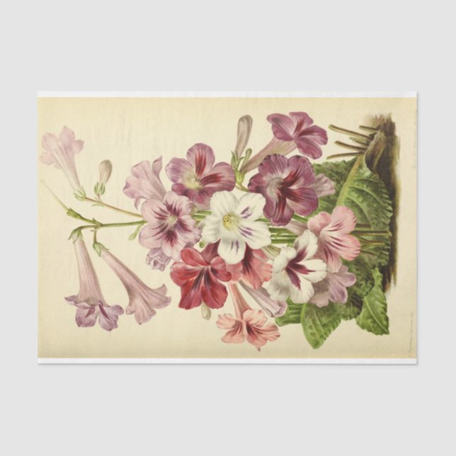Floral Ephemera Decoupage Pink Purple Flowers Tissue Paper (Front)