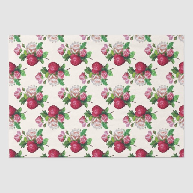 Floral Ephemera Decoupage Pink Rose Cream Pattern Tissue Paper (Front)