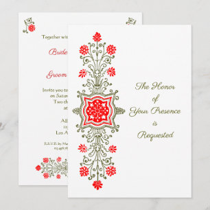 Floral Etching in Red and Golds Wedding Invitation