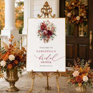 Floral eucalyptus autumn bridal shower welcome sig poster