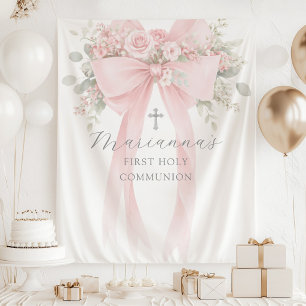  Floral Eucalyptus Bow First Holy Communion Tapestry