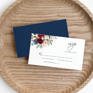 Floral Eucalyptus Burgundy Wedding RSVP Card