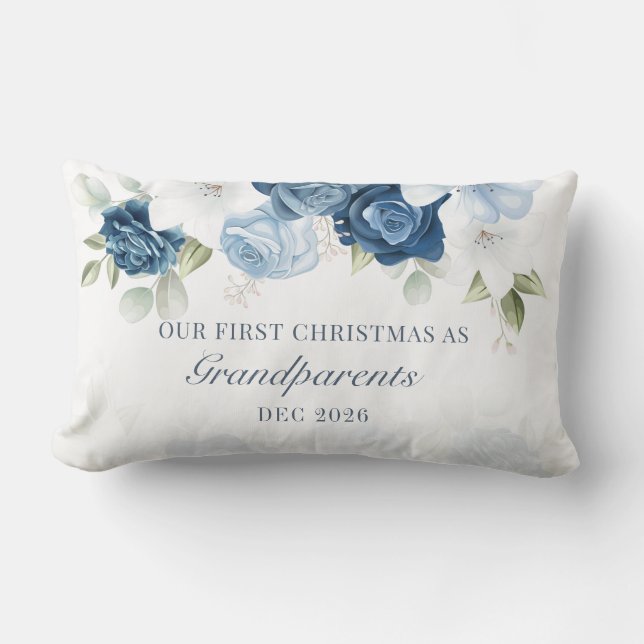 Floral Eucalyptus Grandparents 1st Christmas Lumbar Cushion (Front)