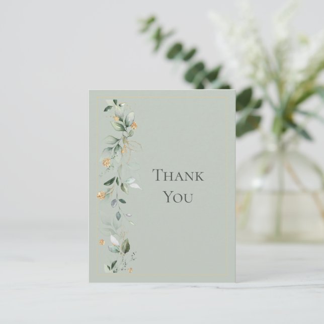 Floral Eucalyptus Greenery Gold Wedding Green Postcard (Standing Front)