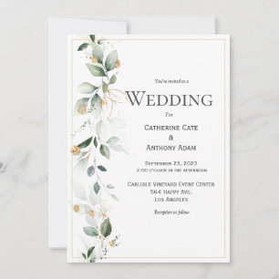 Floral Eucalyptus Greenery Gold Wedding Invitation