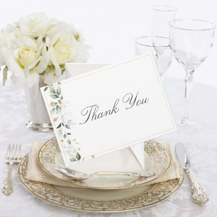 Floral Eucalyptus Greenery Gold Wedding Thank You Card