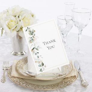 Floral Eucalyptus Greenery Gold Wedding Thank You Card