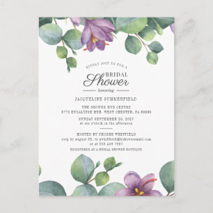 Floral Eucalyptus Greenery Script Bridal Shower Invitation Postcard