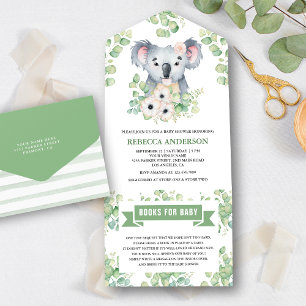 Floral Eucalyptus Koala Girl Baby Shower All In One Invitation
