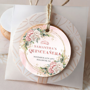 Floral Eucalyptus Rose Gold Quinceañera Favor Tag