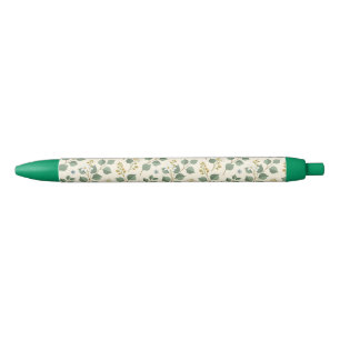Floral eucalyptus seamless pattern black ink pen