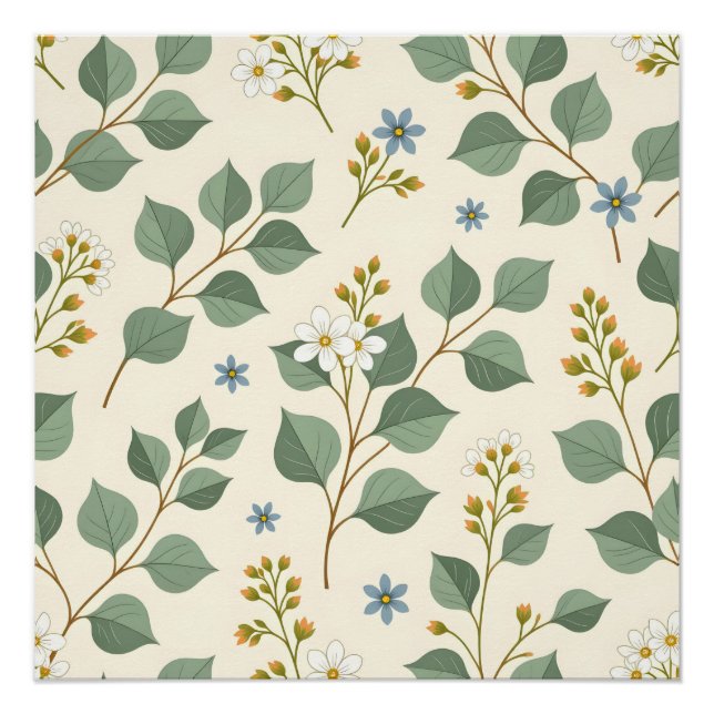 Floral eucalyptus seamless pattern poster (Front)