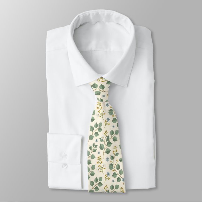 Floral eucalyptus seamless pattern tie (Tied)