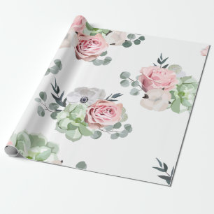 Floral Eucalyptus Succulent Wedding Wrapping Paper