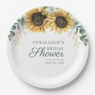 Floral Eucalyptus Sunflower Greenery Bridal Shower Paper Plate