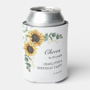 Floral Eucalyptus Sunflower Script 60th Birthday Can Cooler