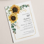 Floral Eucalyptus Sunflower Script 60th Birthday Invitation<br><div class="desc">Eucalyptus Sunflower Floral Script 60th Birthday Invitation you can easily customise with your party details by clicking the "Personalise" button. Featuring bright yellow floral and greenery succulent with a gold foil geometric frame and modern typography</div>