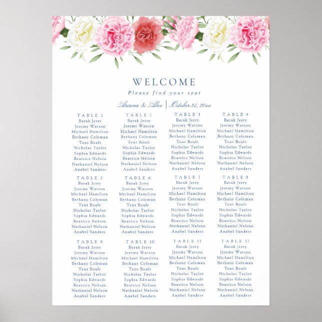 Floral Eucalyptus Wedding Seating Chart (Front)