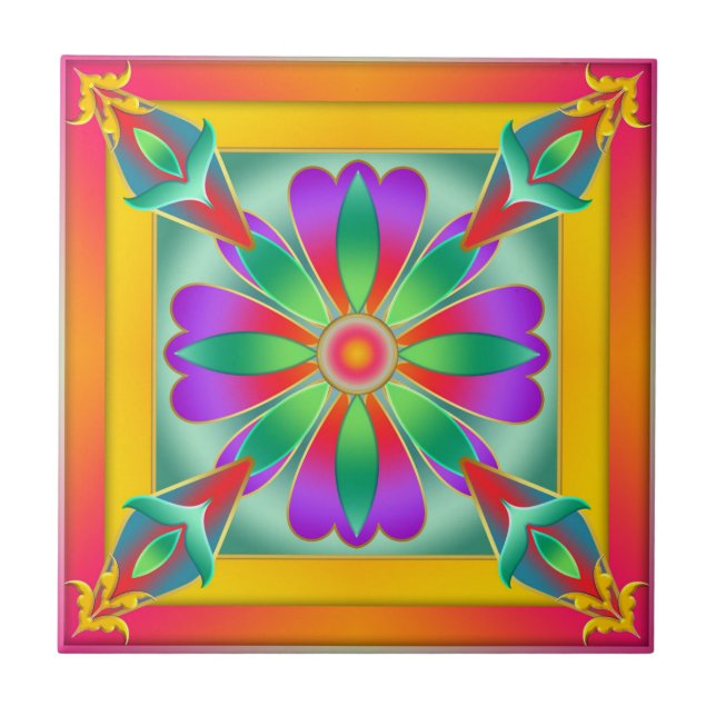 Floral Exotic Colourful Kitchen or Bathroom Tile (Front)