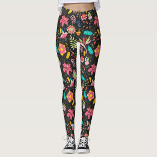 Floral Exotic Flowers Leaves Pattern Leggings