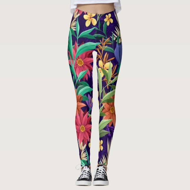 Floral Exotic Flowers Pattern-23004 Leggings (Front)
