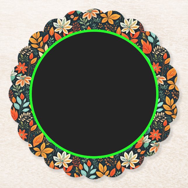 Floral Exotic Flowers Pattern Paper Coaster (Front)