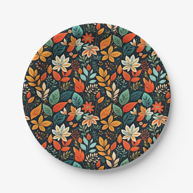 Floral Exotic Flowers Pattern Paper Plate (Front)